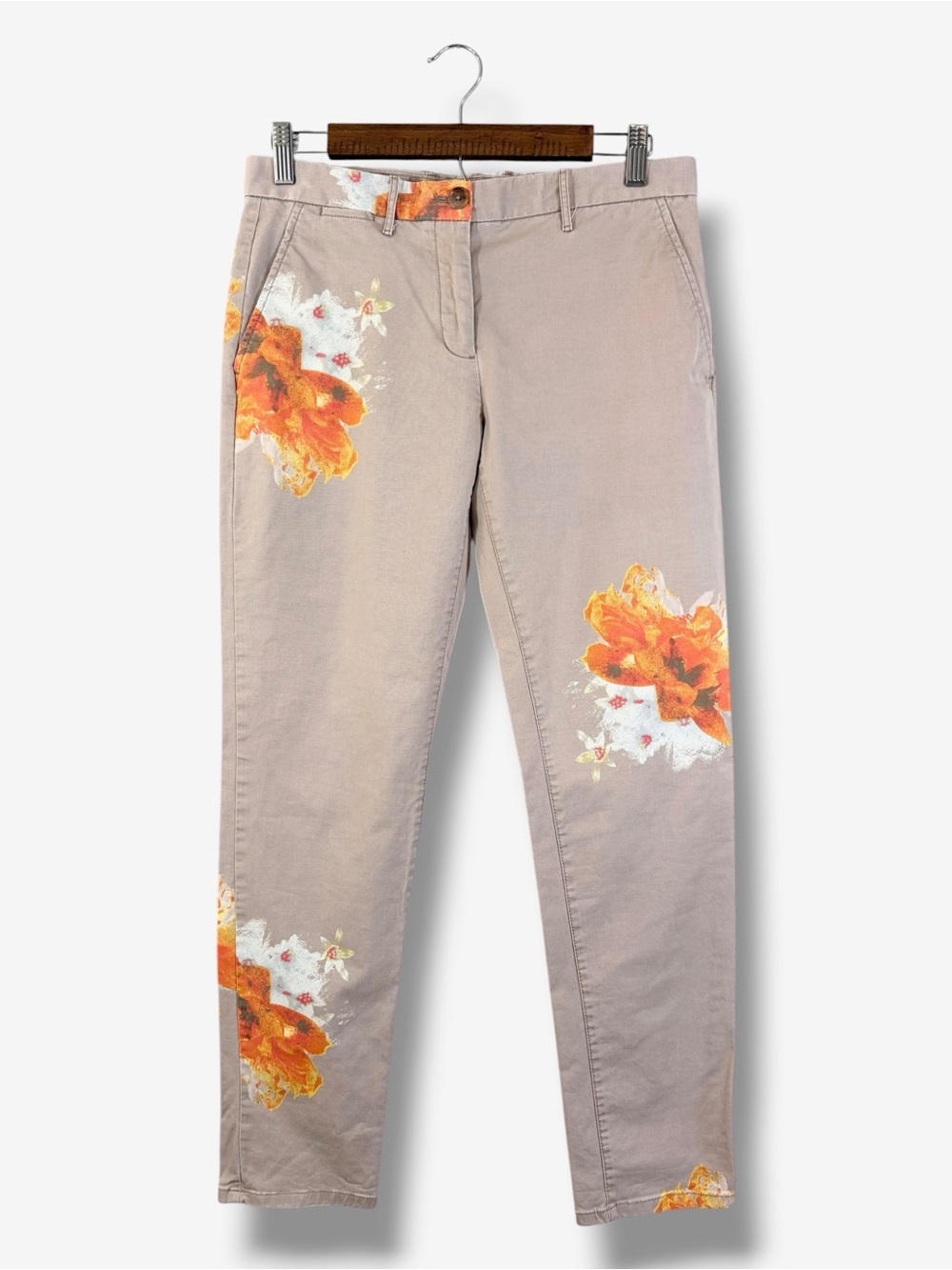 GAP Broken In Straight Khaki Chino Pants Size 0 Orange Floral Print Preppy